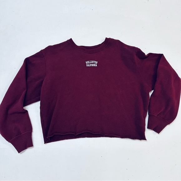 Hollister Cropped Sweatshirt Popover Women’s Size M Burgundy - Picture 3 of 7